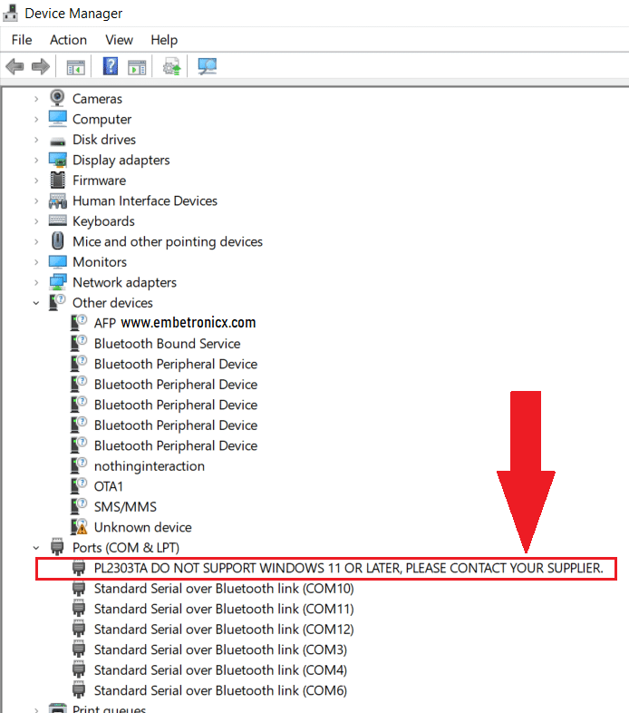  fixed prolific pl2303ta usb to serial windows 11 problem